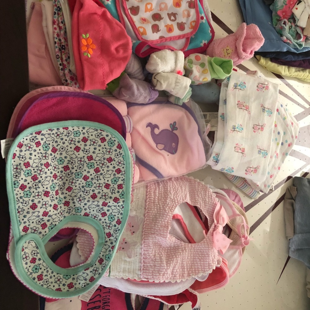 Bibs, burp cloths, receiving blankets, etc
